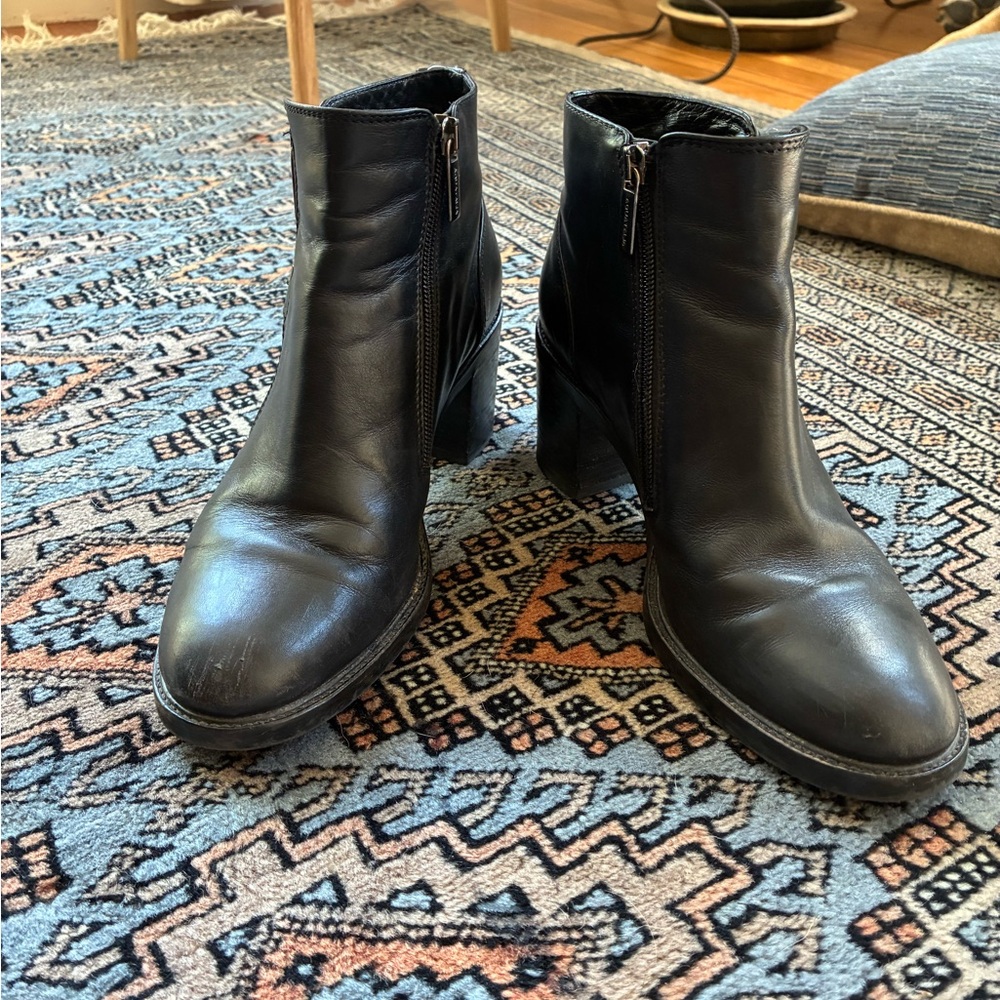 Aquatalia Weatherproof Black Leather Ankle Booties